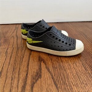 Native Shoes Kids Black Slip-On Sneakers with Neon Green Accent